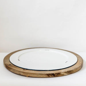 Large Round Wooden Tray with Built-in Plate