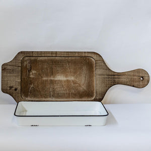 Large Rectangular Wooden Tray With Detachable Platter