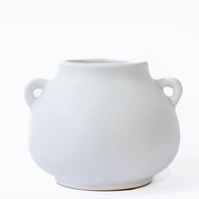 Load image into Gallery viewer, Wide Rounded White Ceramic Vase with Small Handles
