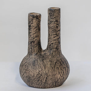 Black and Brown Cement Vase with Two Openings