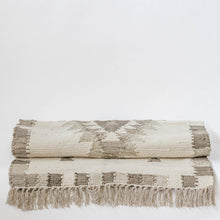 Load image into Gallery viewer, Beige and Brown Cotton Runner Rug with Diamond Design and Fringed Edges
