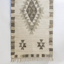 Load image into Gallery viewer, Beige and Brown Cotton Runner Rug with Diamond Design and Fringed Edges
