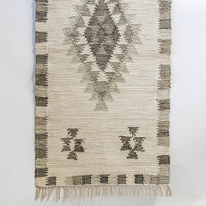 Beige and Brown Cotton Runner Rug with Diamond Design and Fringed Edges