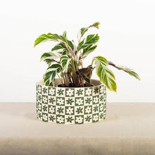 Load image into Gallery viewer, Cement Flower Pot, Checkers and Flowers, Green
