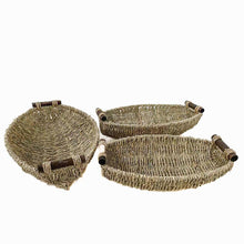 Load image into Gallery viewer, Oval Shaped Woven Trays with Wooden Handles - Set of Three
