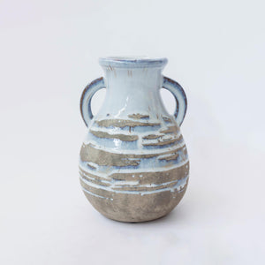 Grey/Blue/White Ceramic Vase with Rustic Brown/Grey Distressing