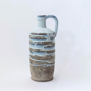 Grey/Blue/White Ceramic Vase with Rustic Brown/Grey Distressing