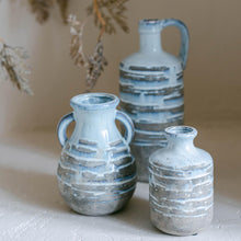 Load image into Gallery viewer, Grey/Blue/White Ceramic Vase with Rustic Brown/Grey Distressing
