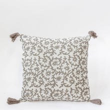 Load image into Gallery viewer, Grey Floral Pattern Cotton Cushion Cover with Tassels
