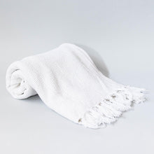 Load image into Gallery viewer, White Cotton Waffle Weave Throw with Fringe
