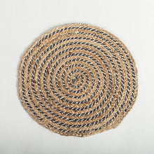 Load image into Gallery viewer, Jute/Cotton Round Placemat - Black with White Woven Spiral
