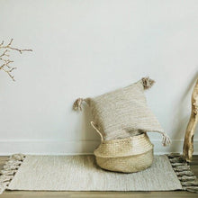 Load image into Gallery viewer, Beige Woven Cotton Cushion Cover with Tassels
