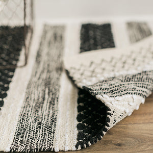 Black, White & Cream Woven Cotton Rug