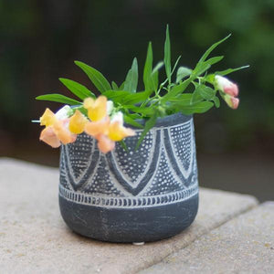 Antique Black Flower Pot with White Ornament