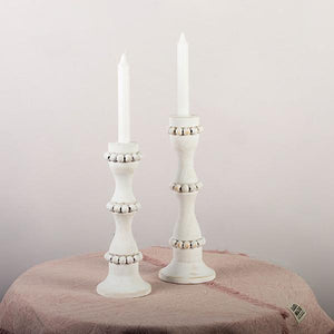 Shabby Chic White Wooden Candle Stick Holder, Medium