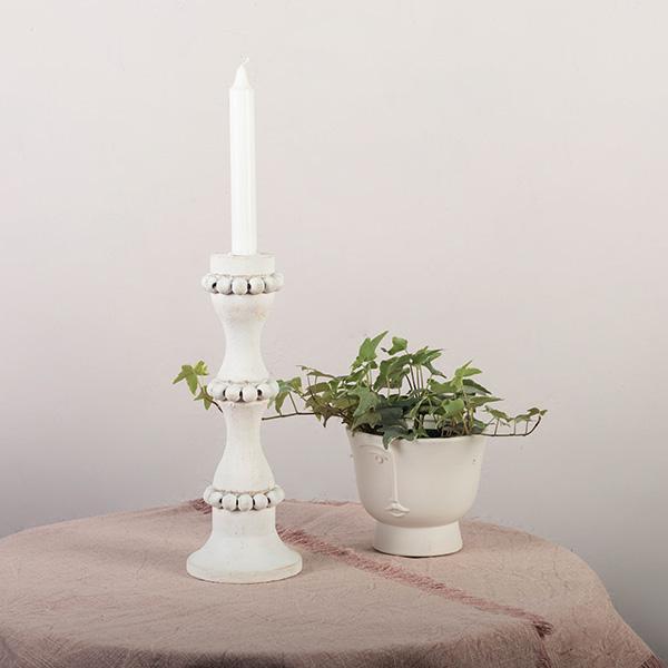 Shabby Chic White Wooden Candle Stick Holder, Medium